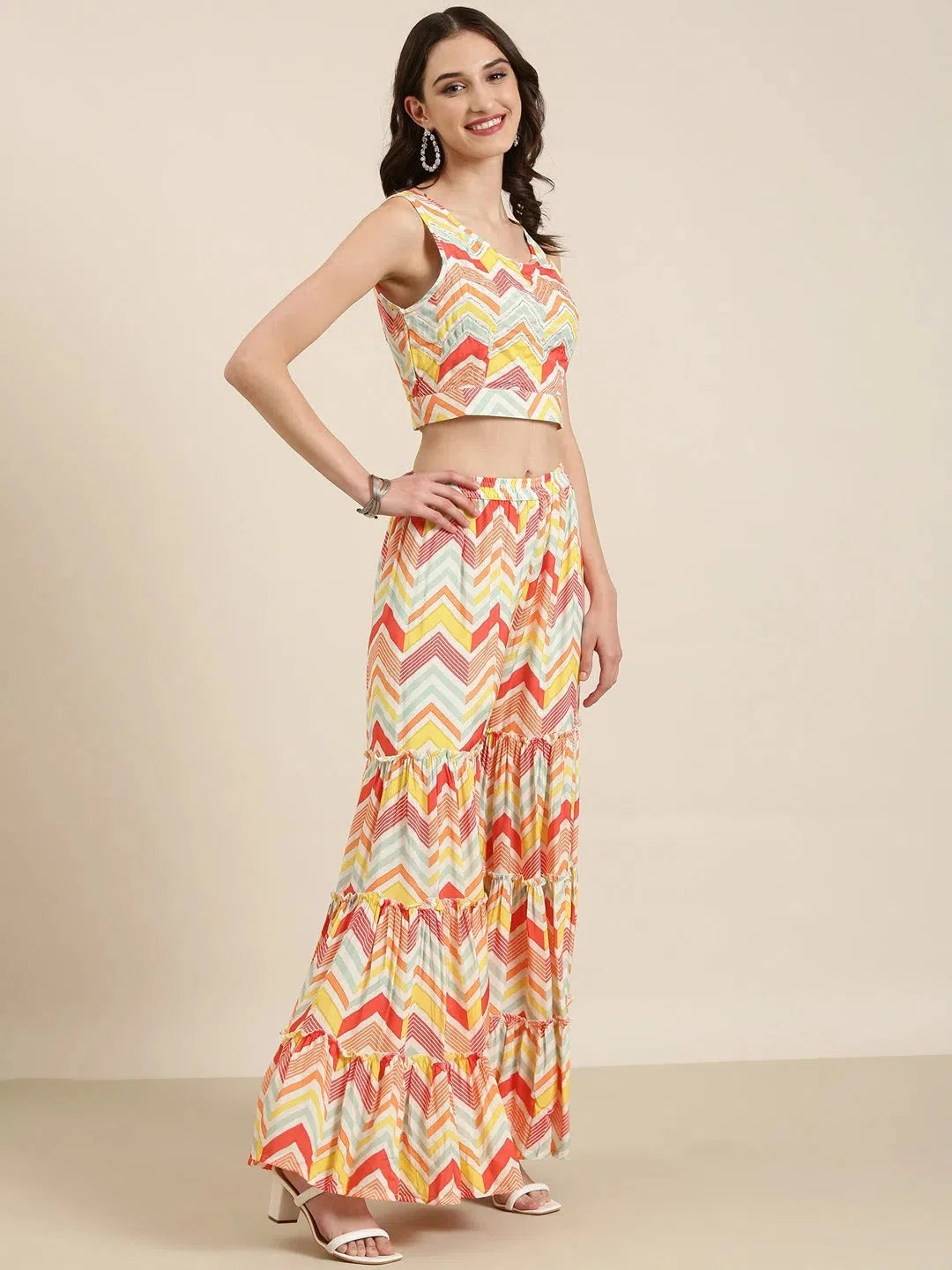 Multi Chevron Cotton Kurta Sets | Women's Designer Kurta Set