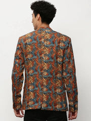 Men Orange Printed Casual Blazers-SOBLZ-080-7-Orange