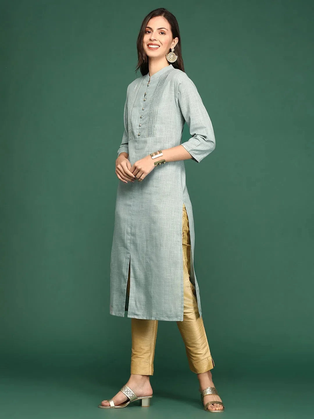 Grey Viscose Indian Kurta for Women - Straight Solid Kurti