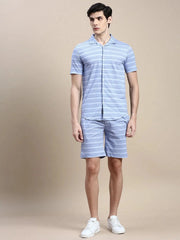 Men Blue Checked Casual Co ord Set-EX-698-Blue