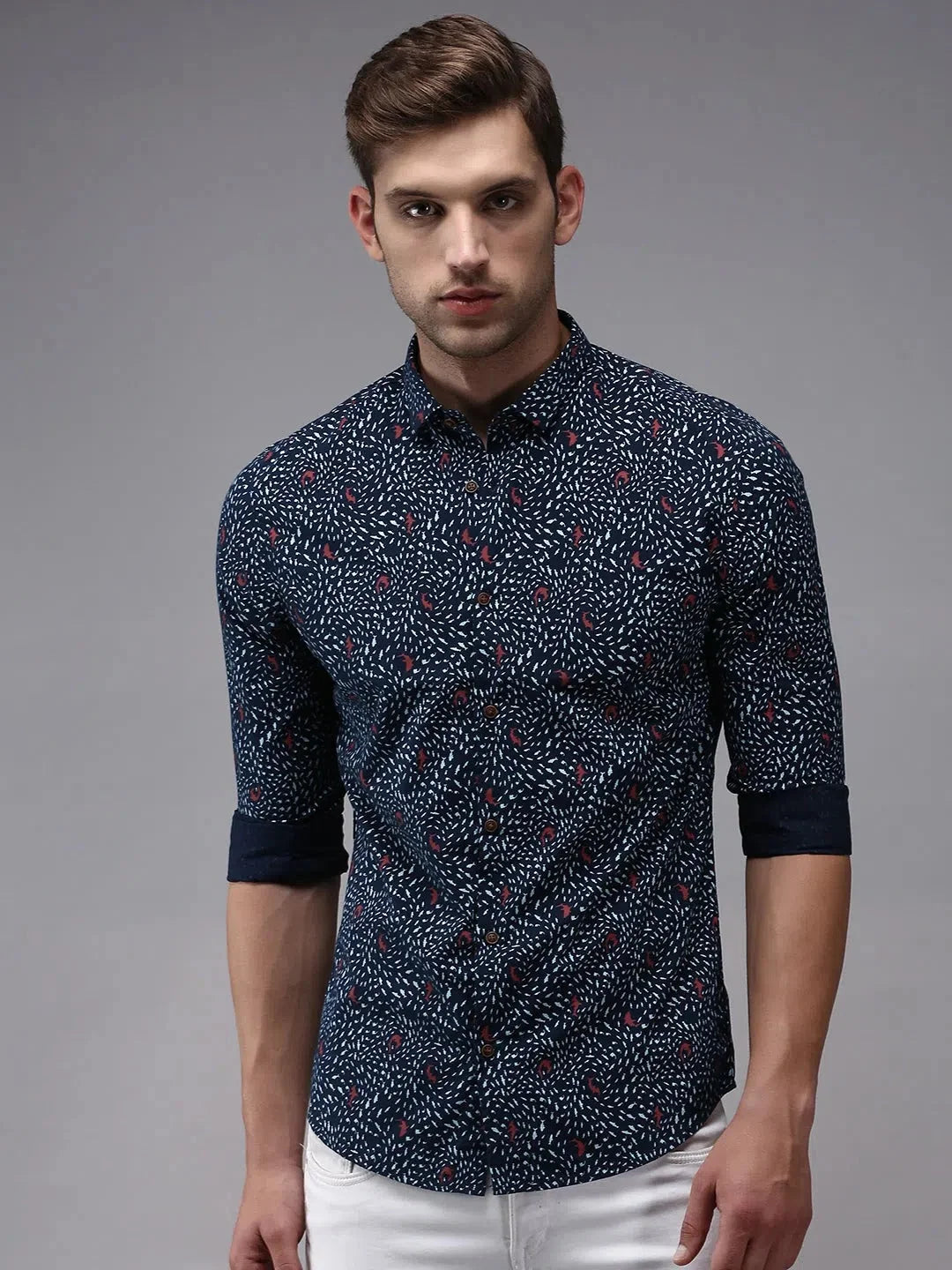 Trendy Blue Printed Mens Shirt - DesiQlo Cotton Casual Shirt
