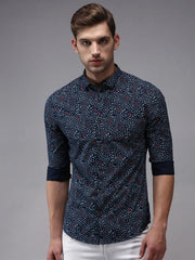 Men Blue Printed Casual Shirt-EASTIONPRINT-1426-Navyblue