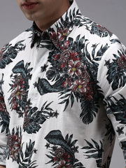Men White Printed Casual Shirt-PERRYPRINT-1847-White
