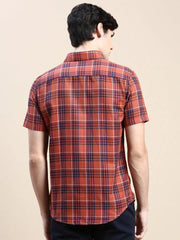 Men Rust Checked Casual Shirt-ALMACHECKS-85-Rust