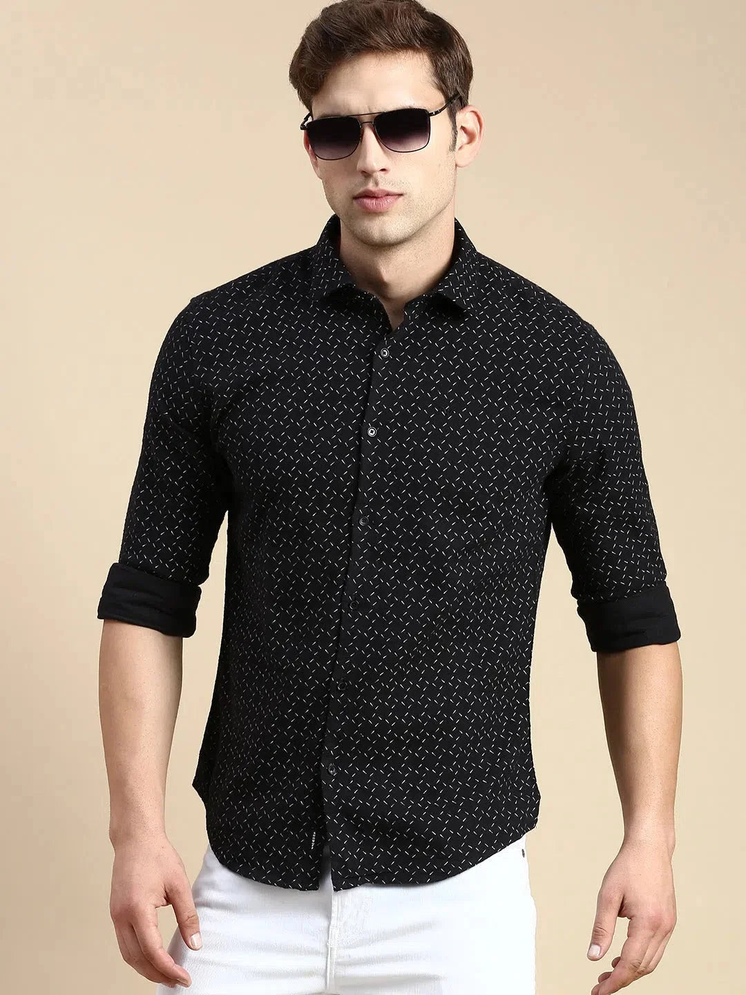 Men Black Printed Casual Shirt-DROSHPRINT-8204-Black