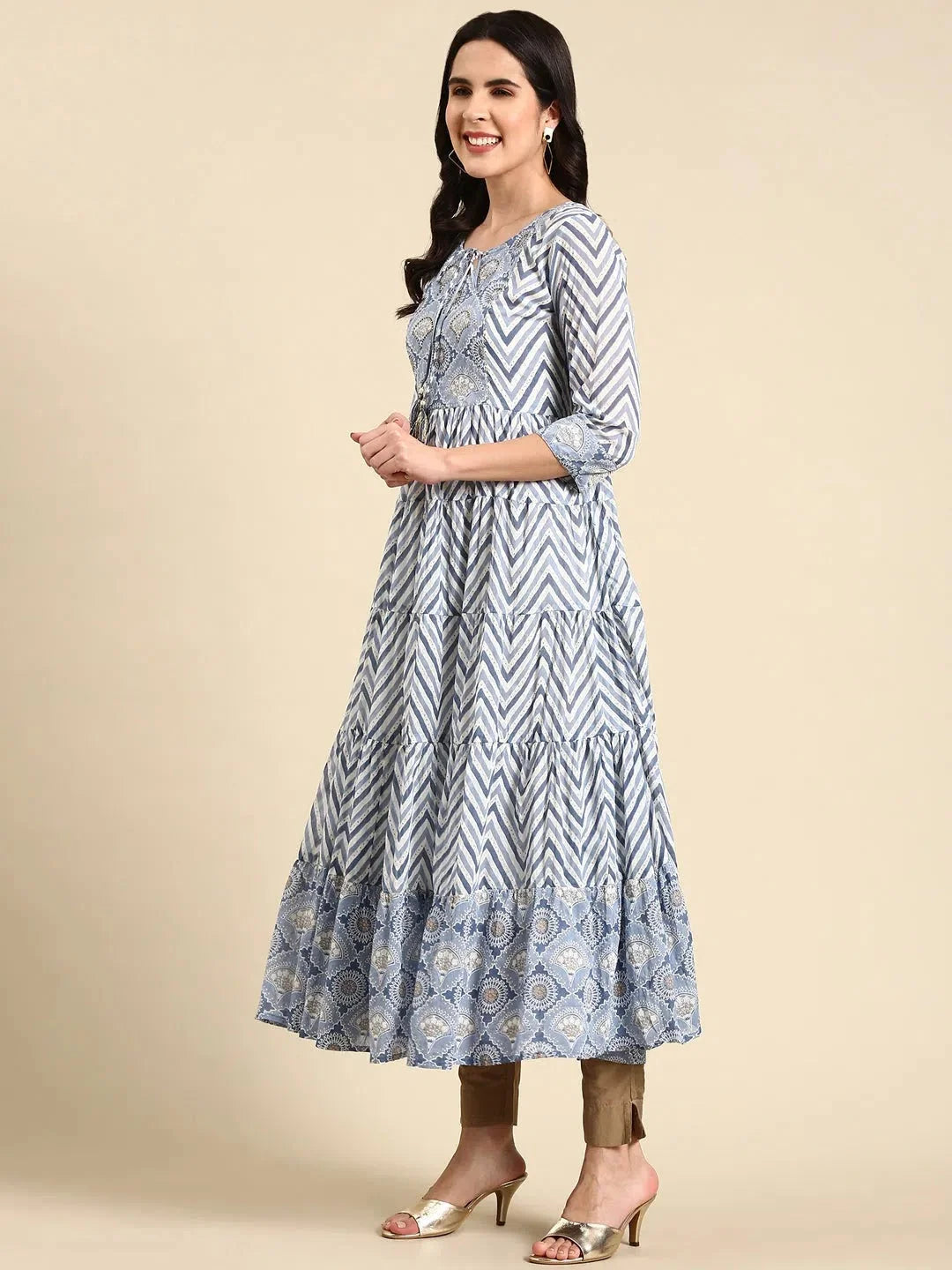 Blue Printed Anarkali Kurti for Women | Cotton Anarkali Kurta