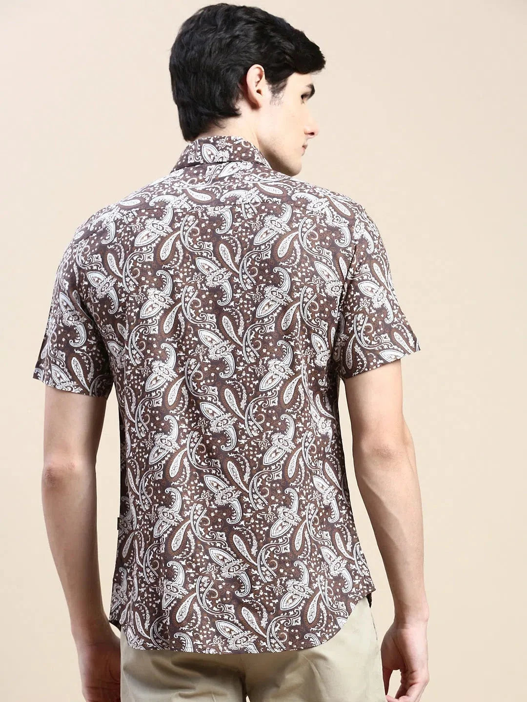 Men's Brown Printed Cotton Shirt | Casual Ethnic Shirt