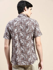 Men Brown Printed Casual Shirt-GEORGE-1626-Coffeebrown