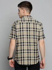 Men Beige Checked Casual Shirt-MAYACHECKS-4401-Beige
