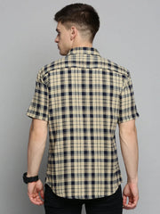 Men Beige Checked Casual Shirt-MAYACHECKS-4401-Beige