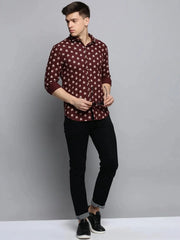 Men Brown Printed Casual Shirt-BRITANNICKPRINT-3021-Coffeebrown
