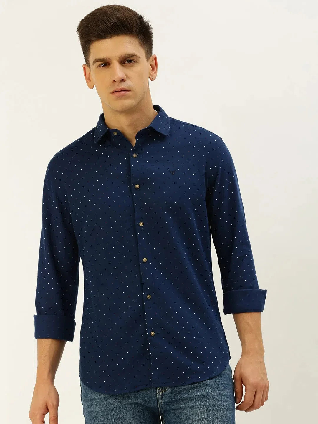Navy Printed Linen Shirt - Mens Casual Style | DesiQlo