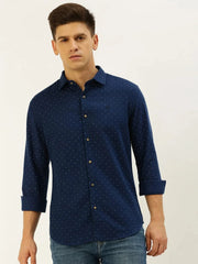 Men Navy Printed Casual Shirt-REPLAYPRINTSLINEN-3448-Navyblue