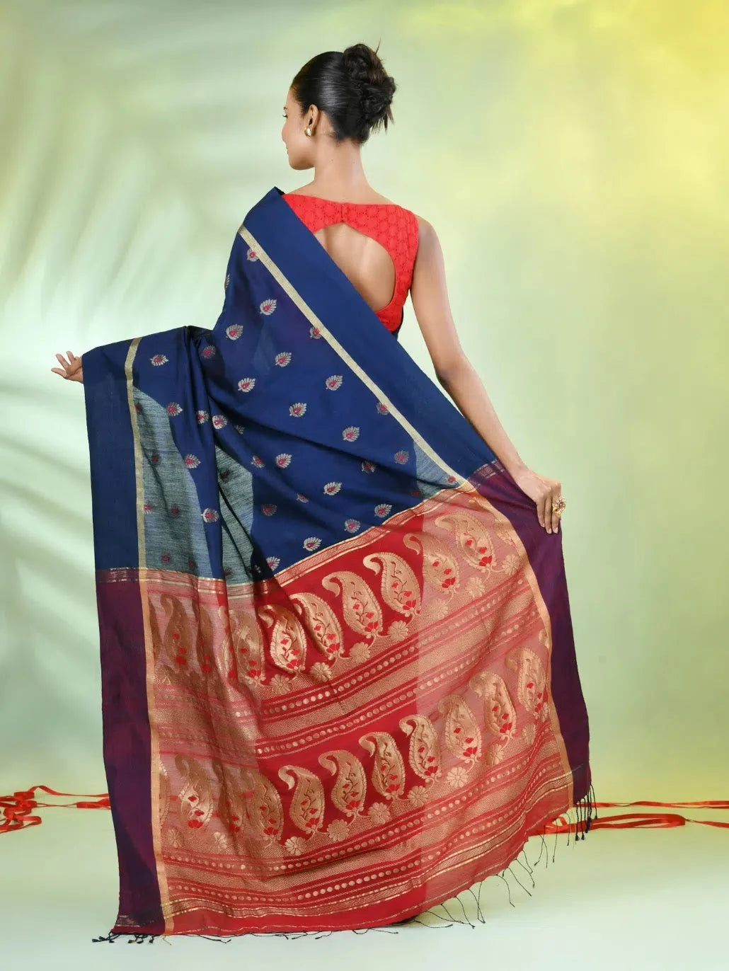 Navy Blue Cotton Saree | Indian Sarees with Motifs