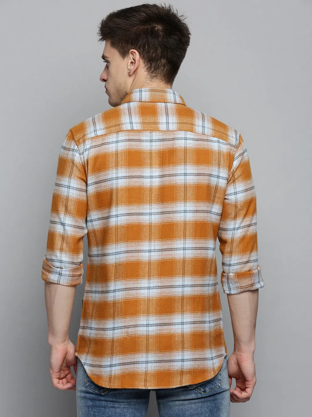 Orange Checked Mens Shirt | Cotton Casual Shirt DesiQlo