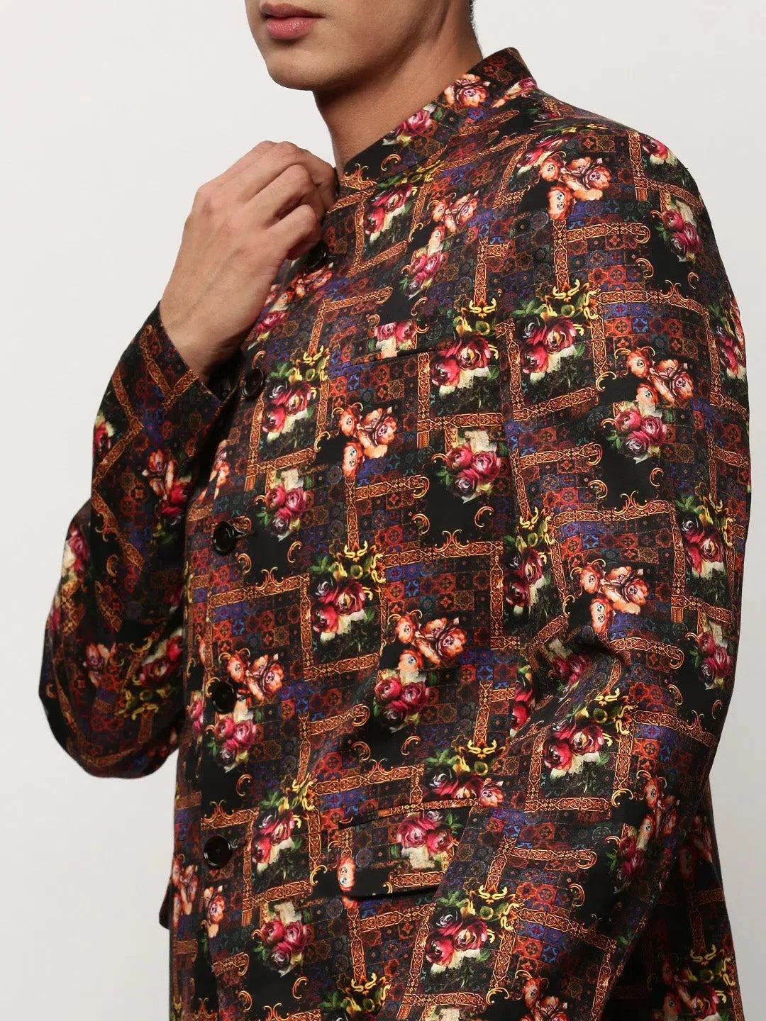 Black Print Blazer - Men's Indian Nehru Jackets Alternative