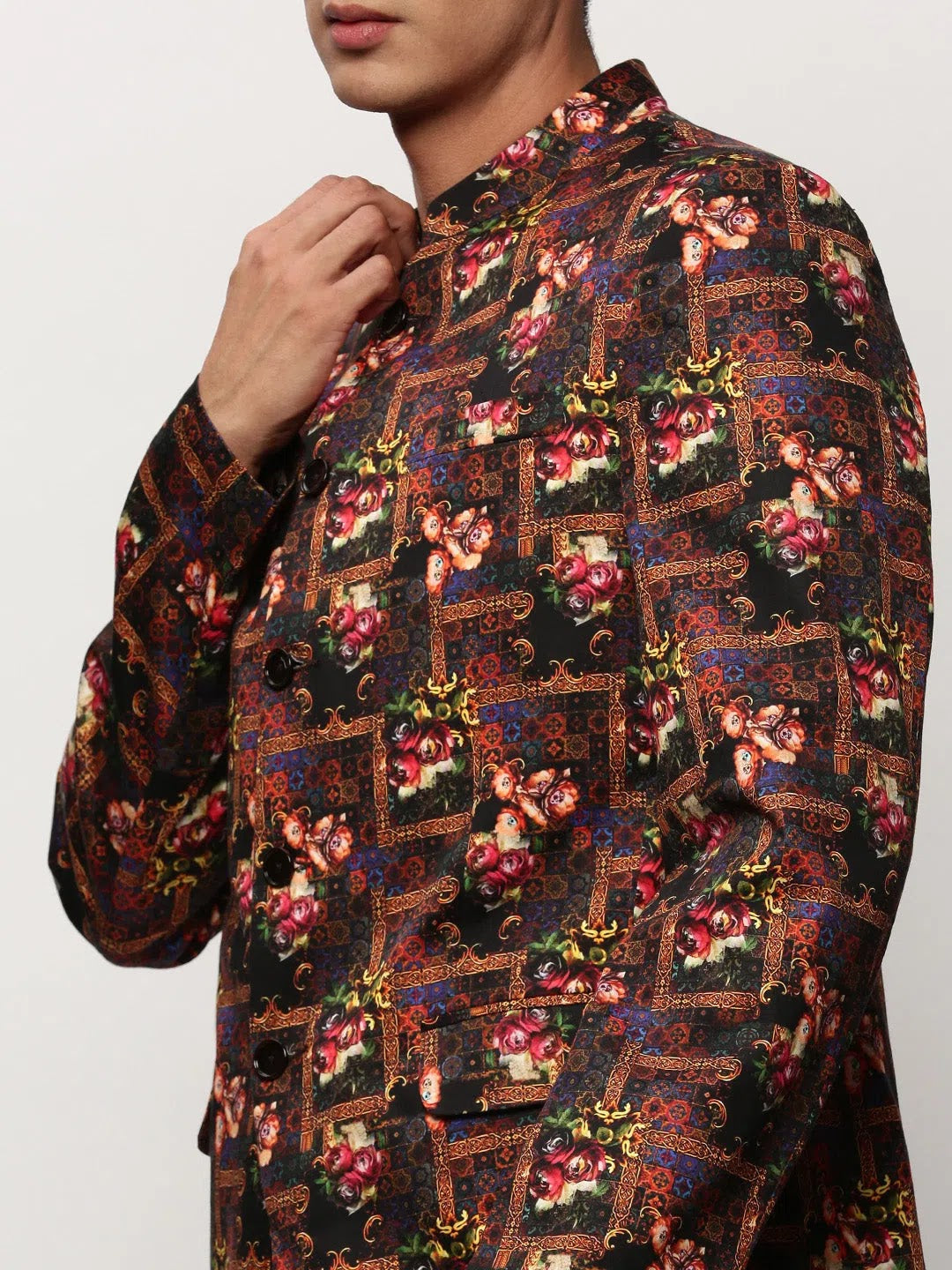Black Print Blazer - Men's Indian Nehru Jackets Alternative