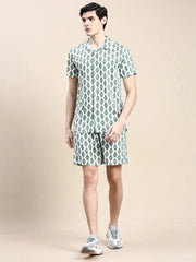 Men White Printed Casual Co ord Set-AM-92-3-Offwhite
