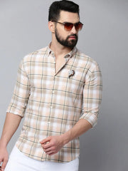 Men Beige Checked Casual Shirt-LION-0379-Beige