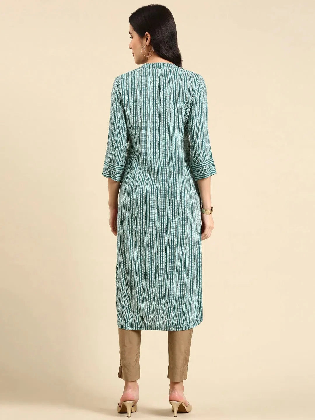 Teal Printed Cotton Kurta - Shop Indian Kurtis Online Now!