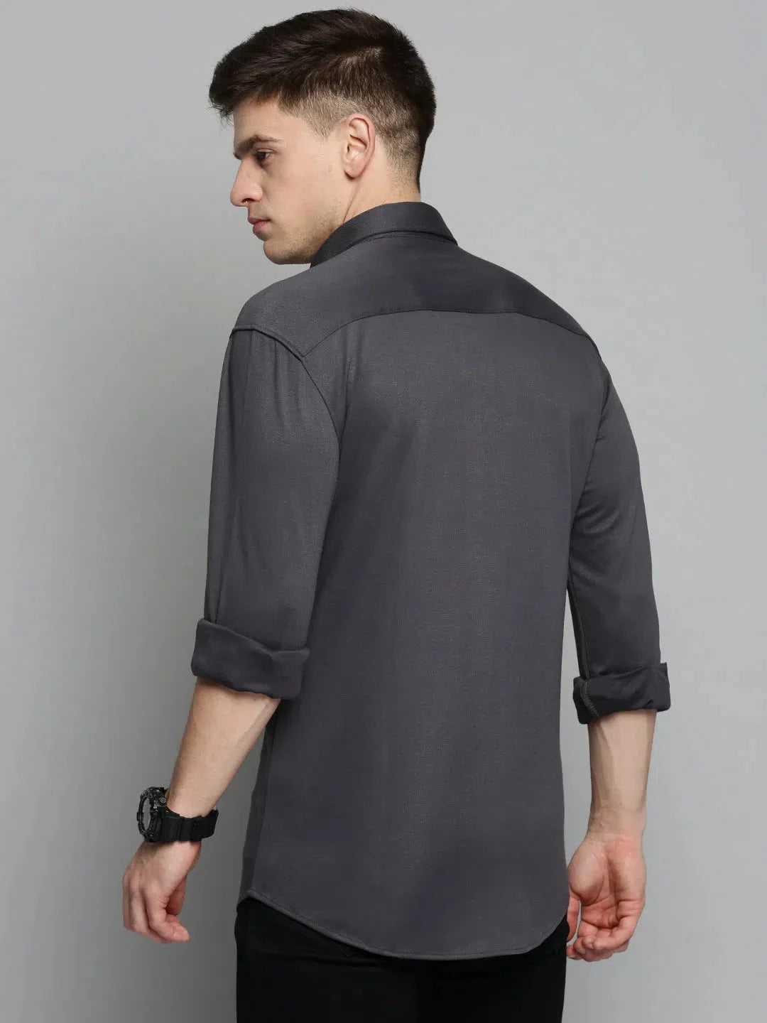 Grey Solid Mens Shirt | Cotton Casual Shirt | DesiQlo