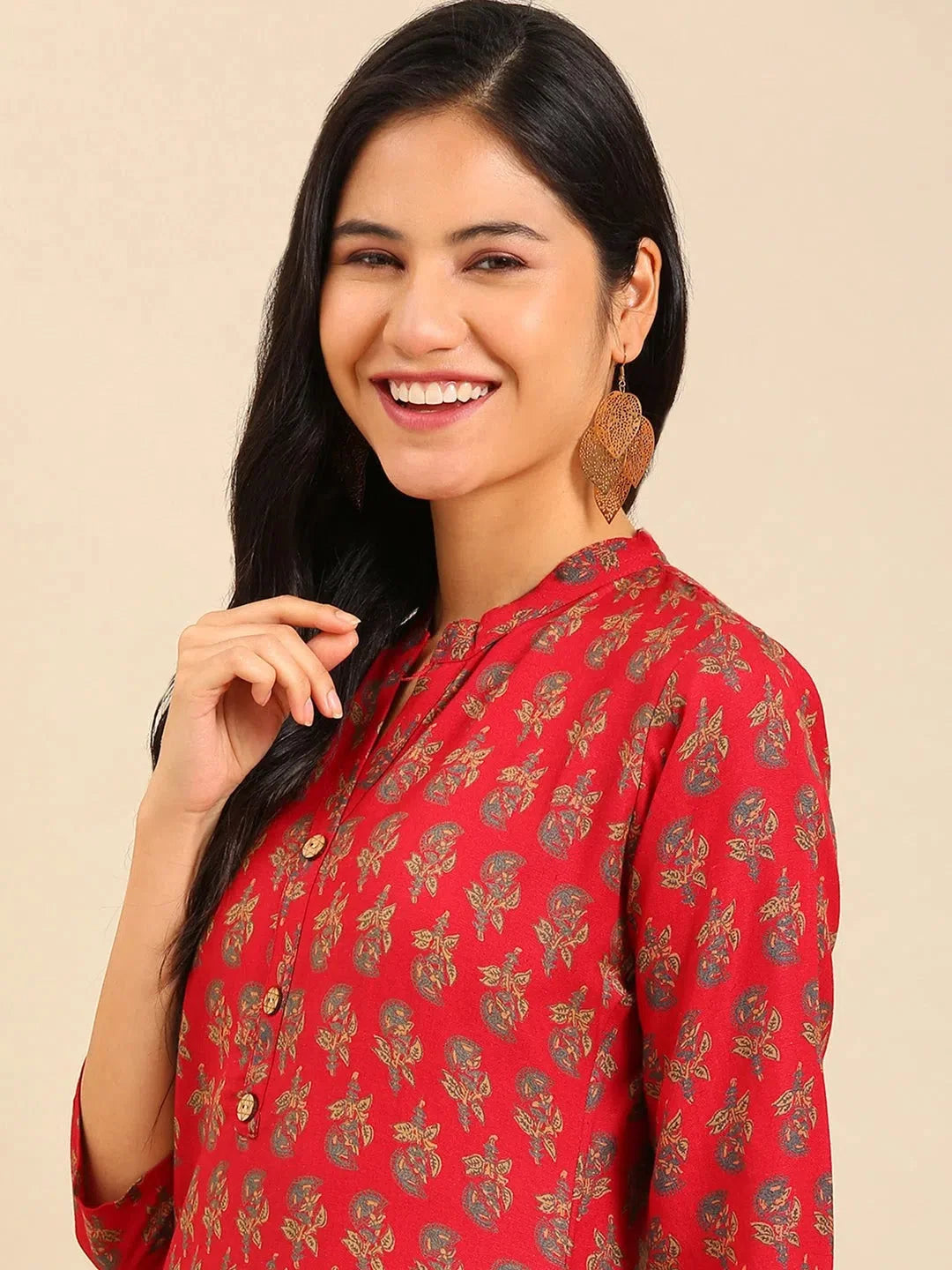 Red Printed Viscose Kurta - Stylish Indian Kurta for Women
