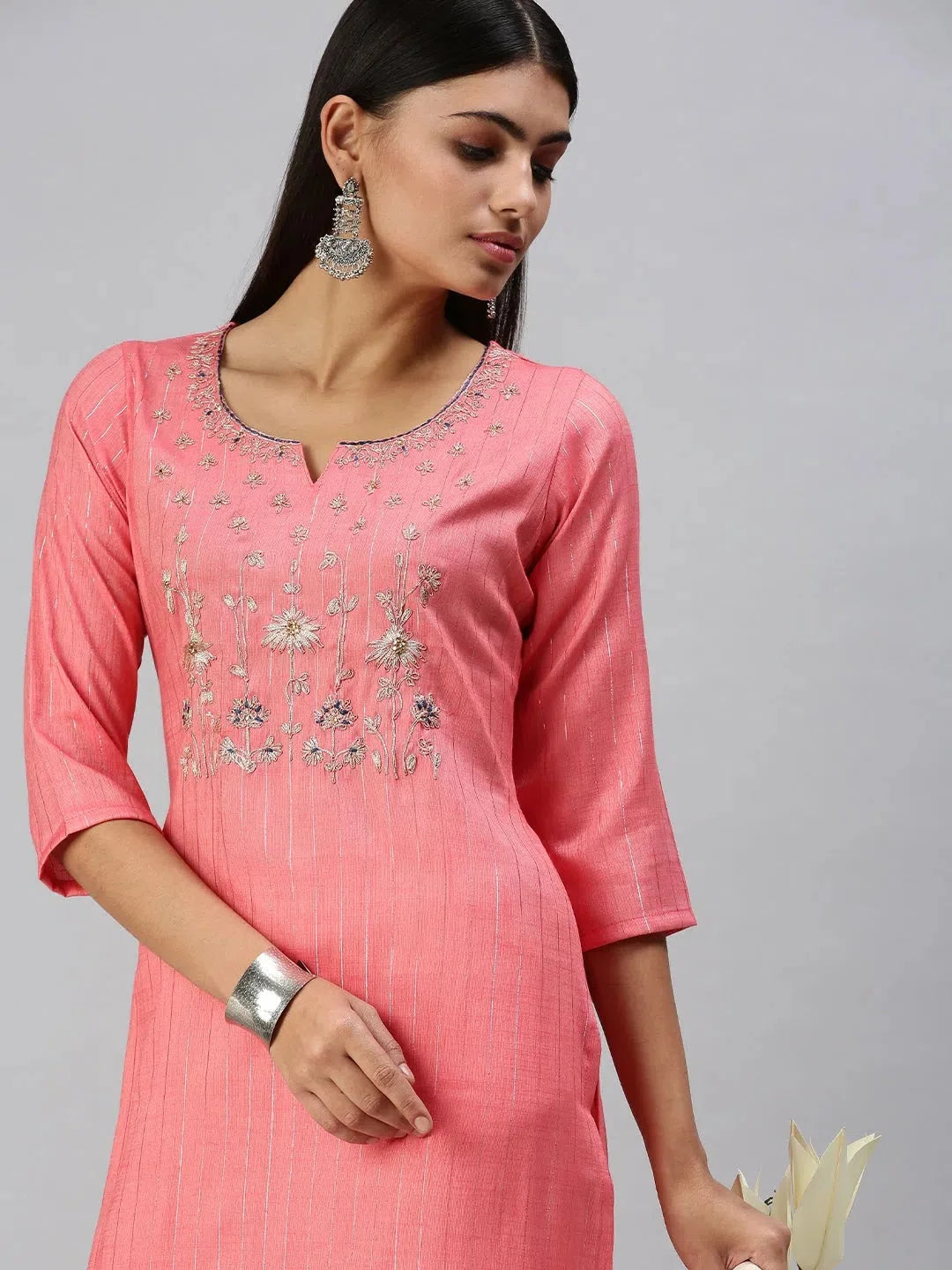 Pink Printed Cotton Kurta | Women's Indian Kurtis Online