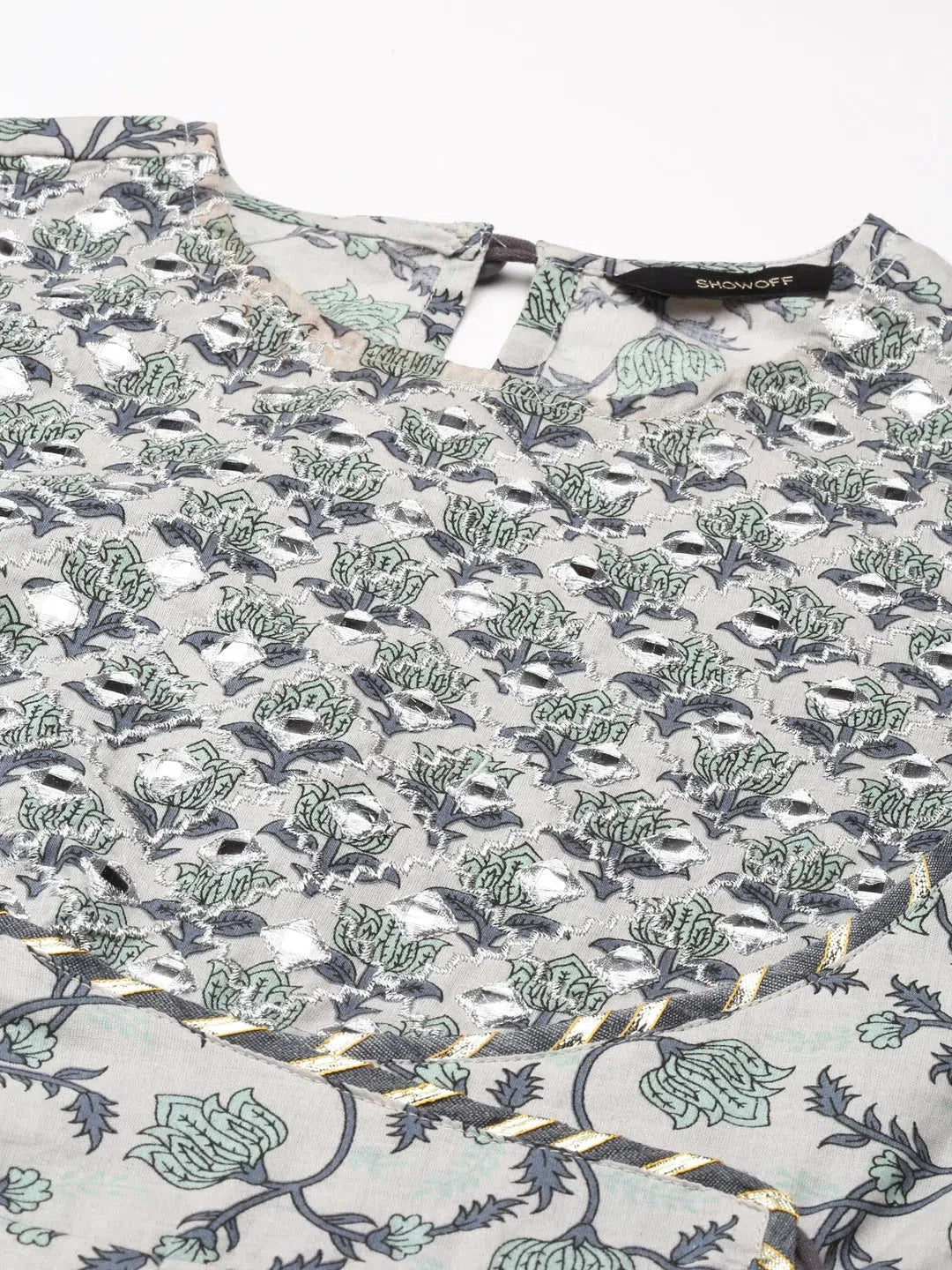 Grey Printed Cotton Kurta Set | Women's Indian Kurta Sets