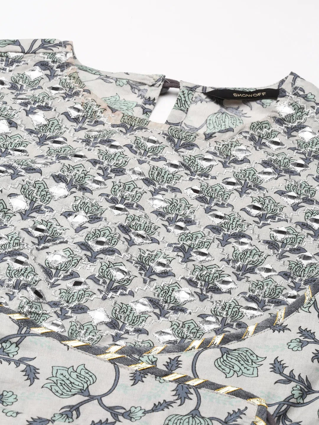 Grey Printed Cotton Kurta Set | Women's Indian Kurta Sets