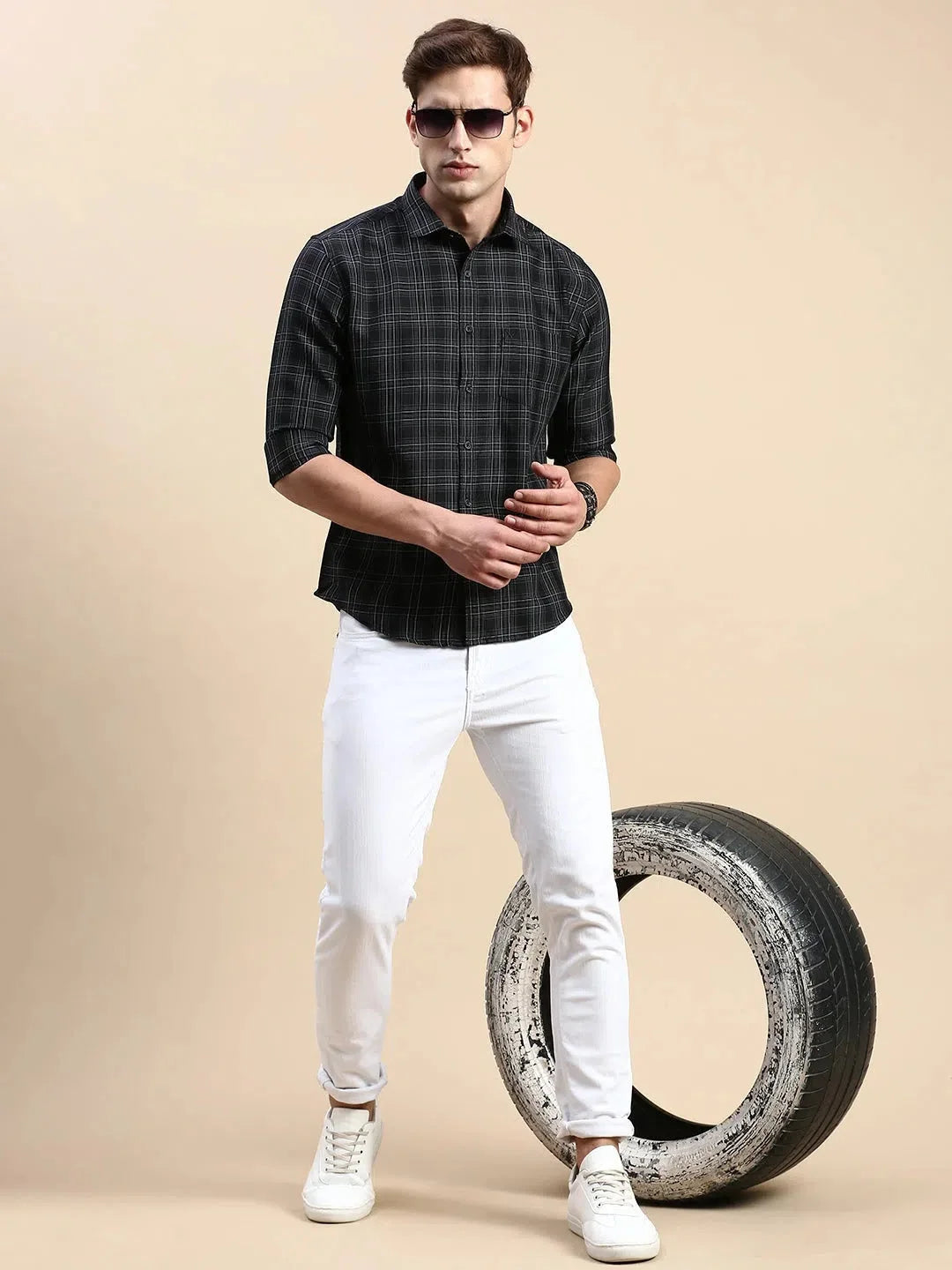 Men's Black Checked Shirt | Casual Cotton Shirt - DesiQlo