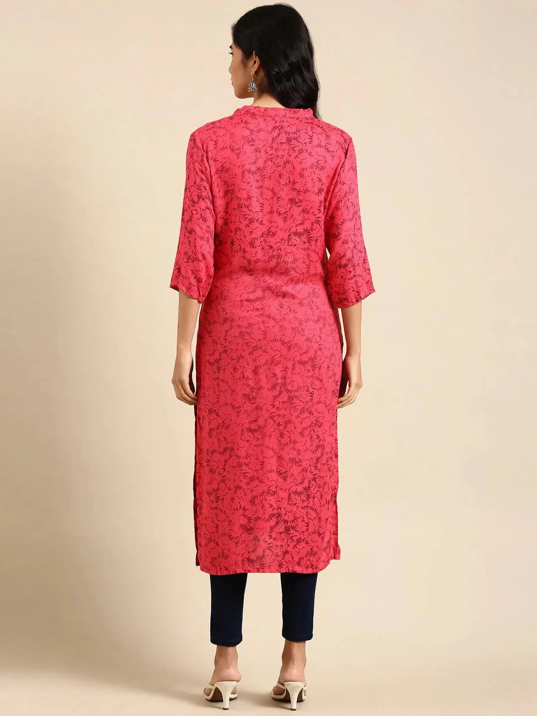 Pink Printed Viscose Indian Kurta for Women - DesiQlo