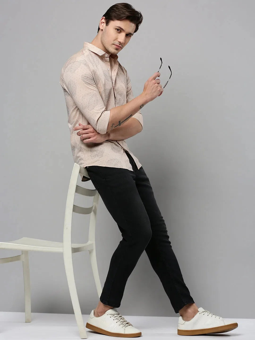 Trending Beige Printed Mens Shirt - Cotton Casual Shirt | DesiQlo