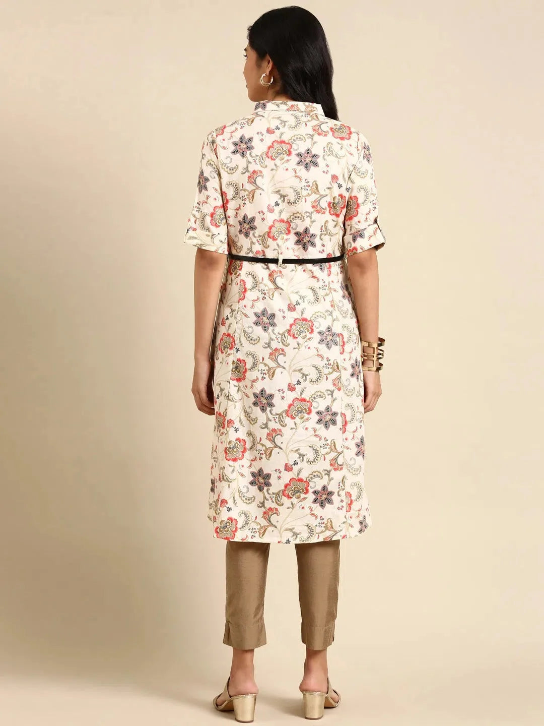 Beige Printed Cotton Anarkali Kurti for Women | DesiQlo - Style 1