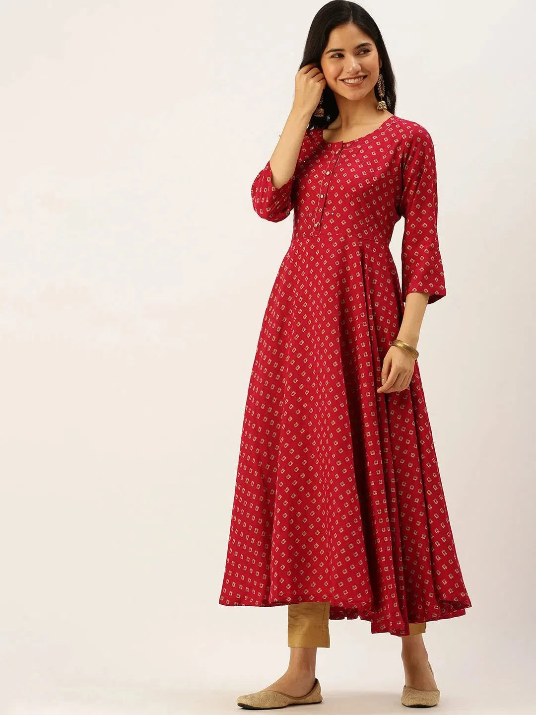 Pink Printed Cotton A-Line Kurtas for Women | Indian Kurtis
