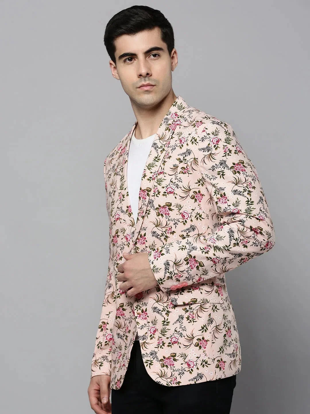 Pink Printed Cotton Blazer | Men's Ethnic Nehru Jacket Wedding
