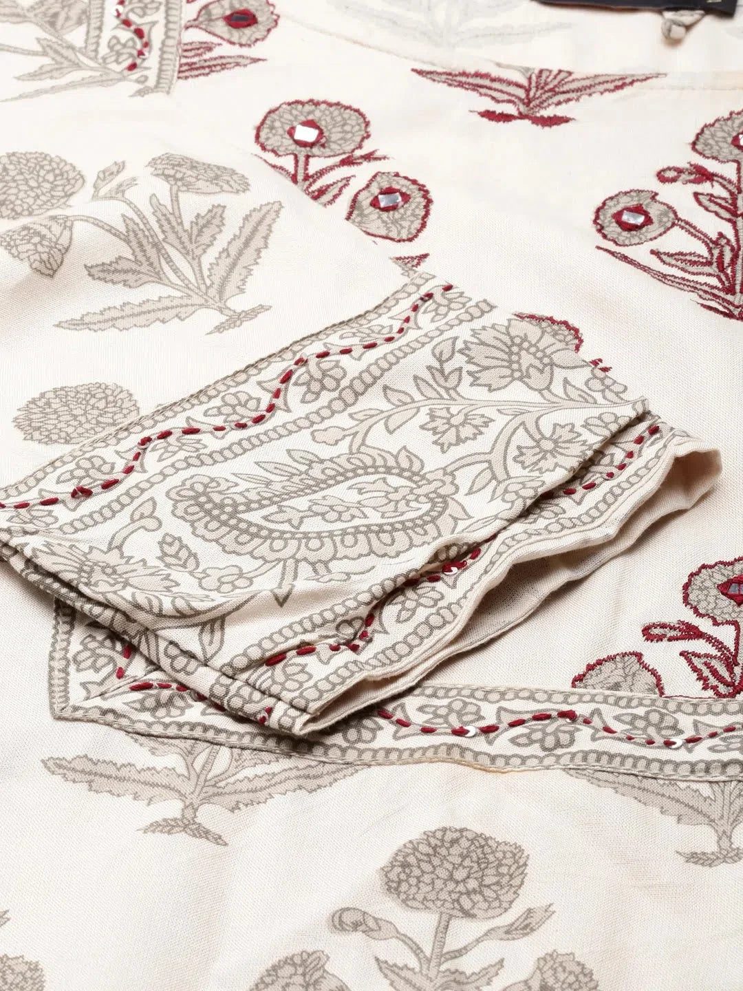 Cream Cotton Printed Kurta | Trendy Indian Kurtis Online