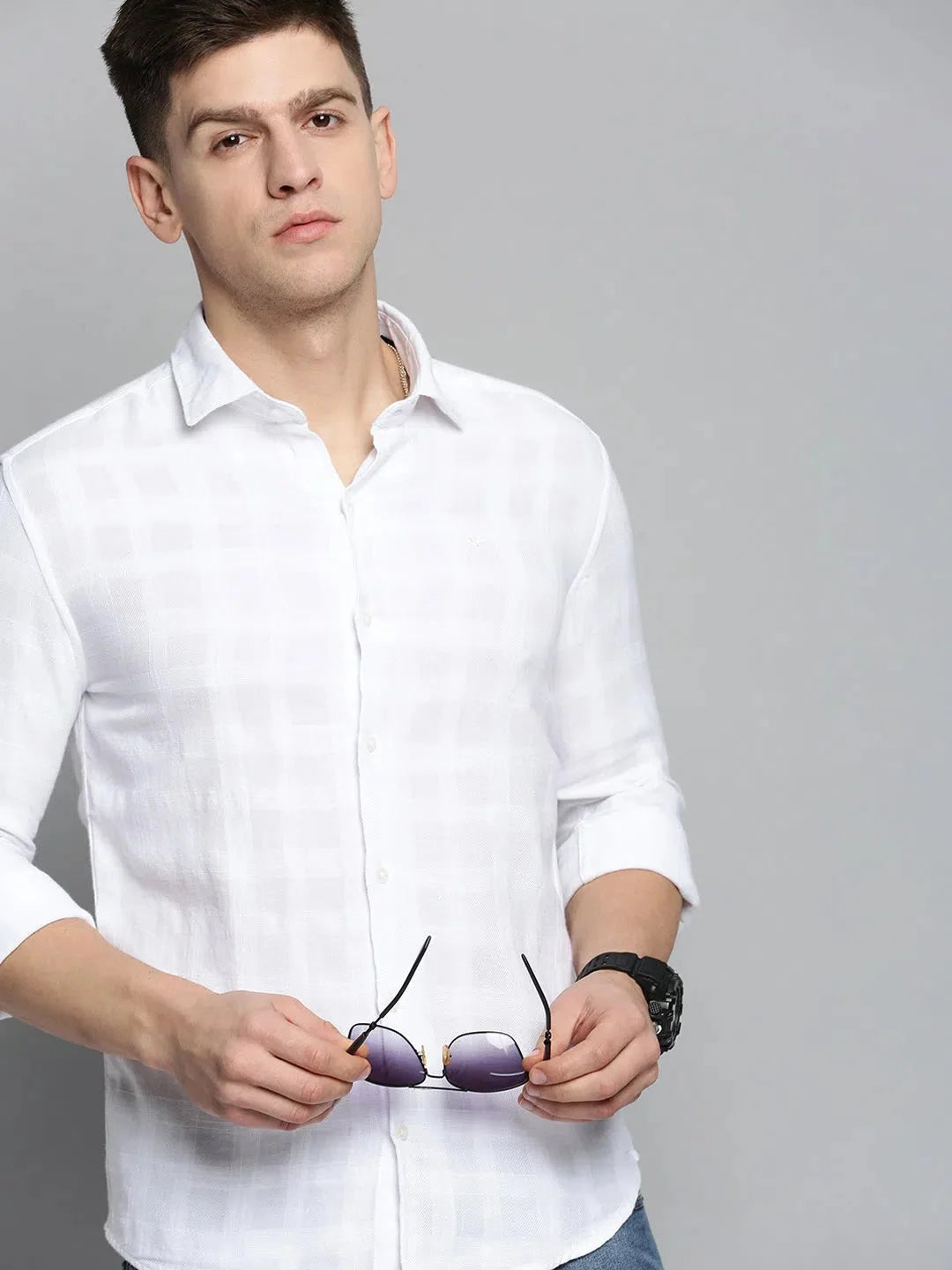 White Solid Mens Shirt - DesiQlo Cotton Casual Shirt