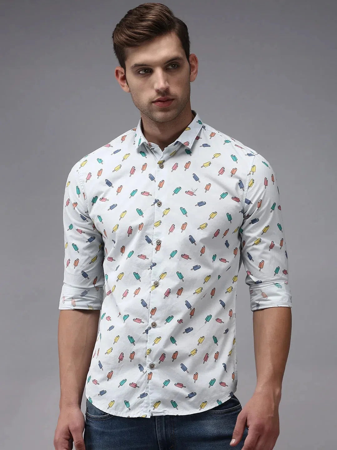 Blue Printed Cotton Shirt for Men | DesiQlo Casual Shirt