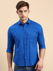 Men Blue Solid Casual Shirt-ALONZOPLAIN-5250-Blue