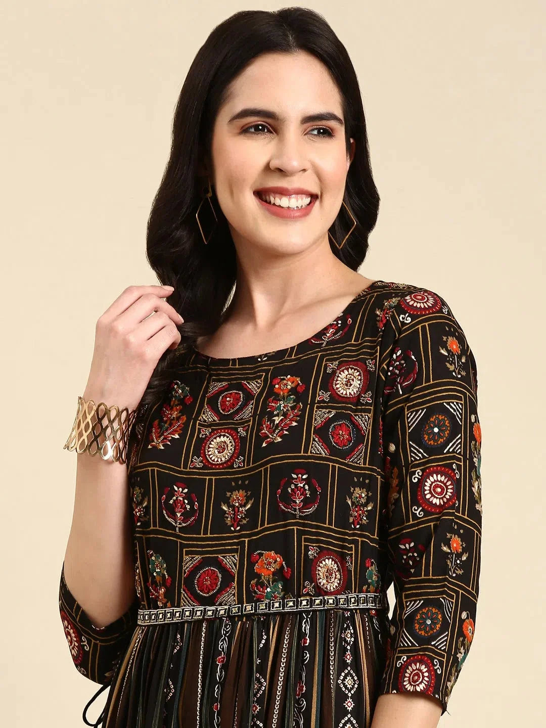 Black Printed Cotton Anarkali Kurta | Anarkali Kurti for Women