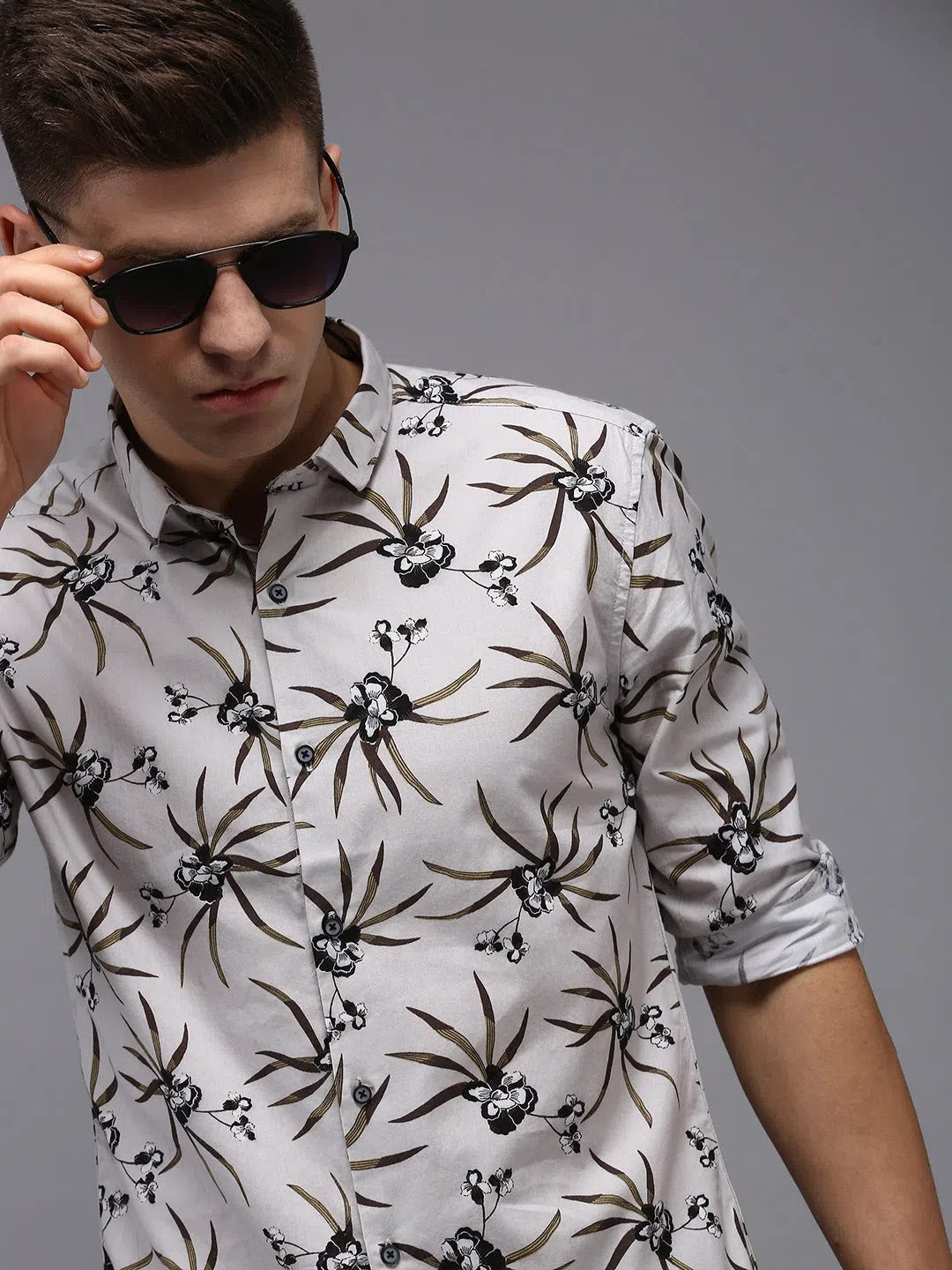Grey Printed Cotton Mens Shirt | DesiQlo Casual Style