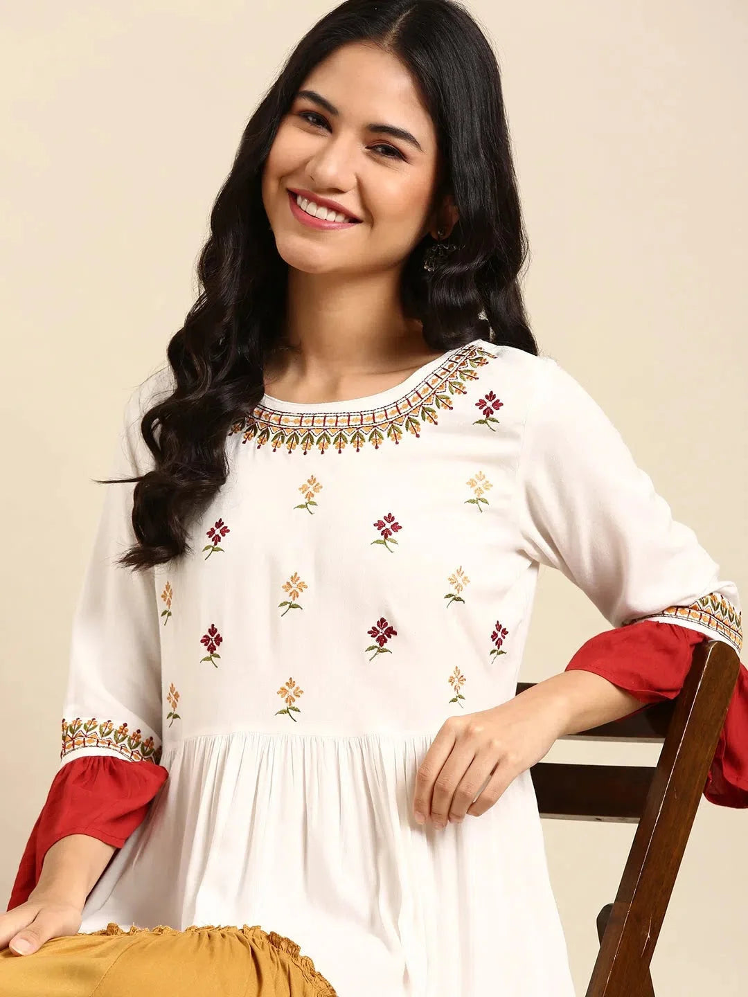 Women's Multicolour Solid Cotton Anarkali Kurta | DesiQlo