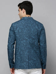 Men Blue Printed Blazer-SOBLZ-304-Black