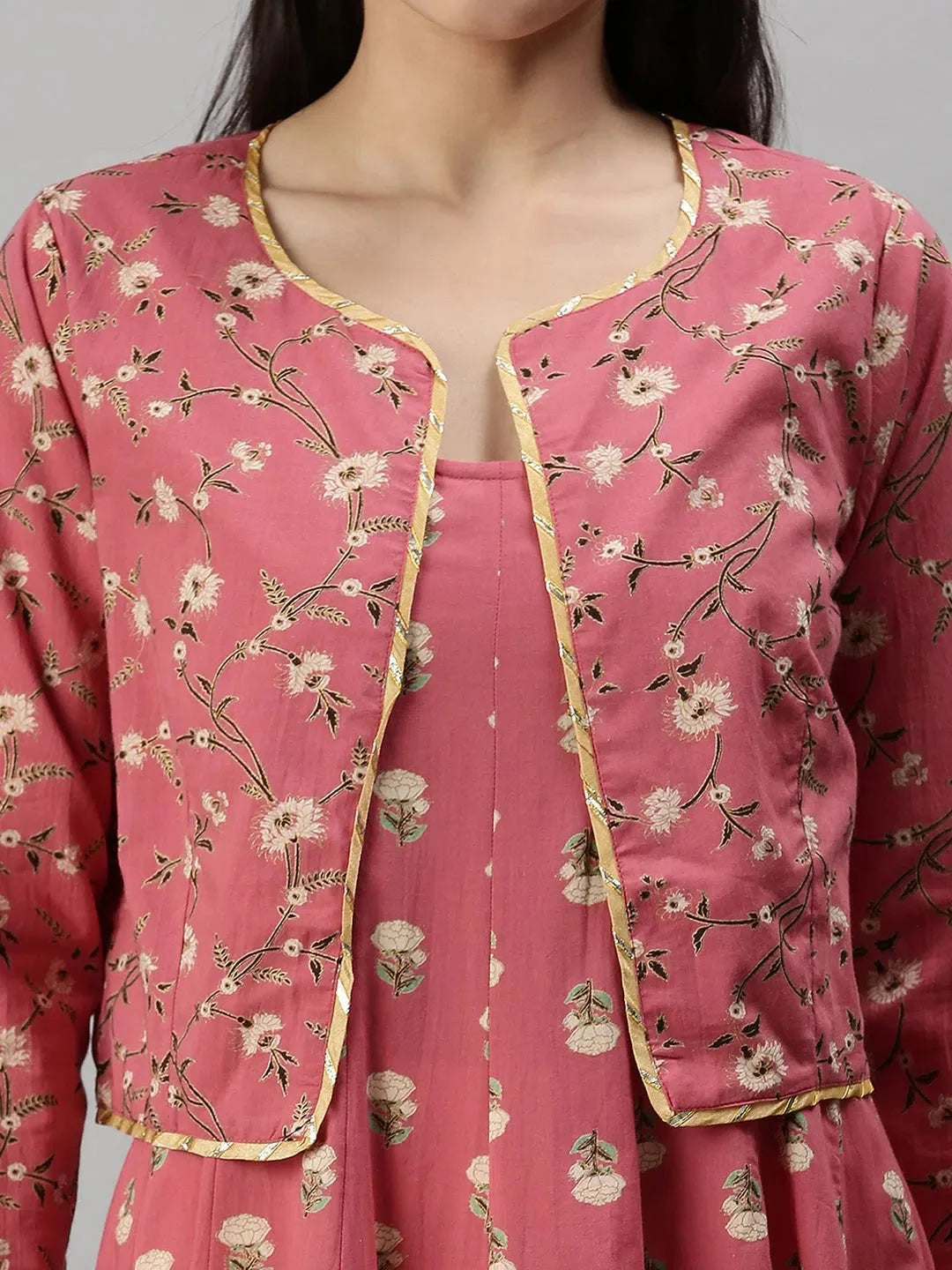 Pink Floral Anarkali Kurta for Women | Printed Anarkali Dress