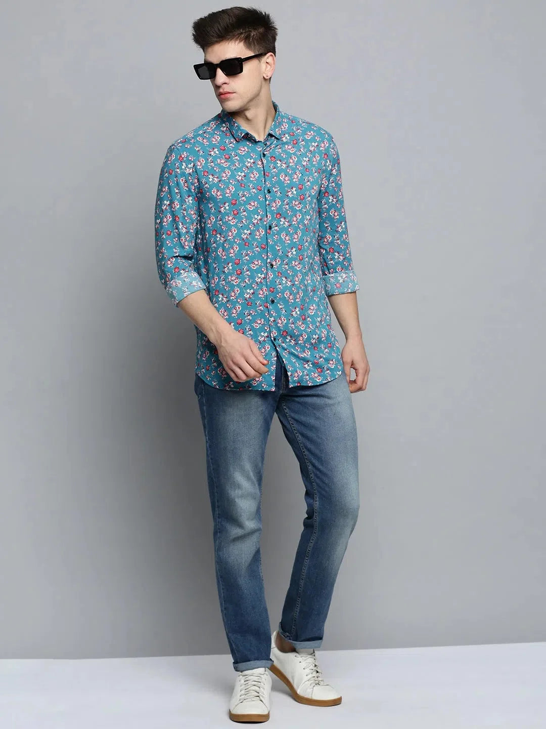 Blue Printed Cotton Mens Shirt | Casual Shirt - DesiQlo
