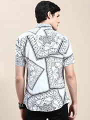 Men White Printed Casual Shirt-GEORGE-1631-White