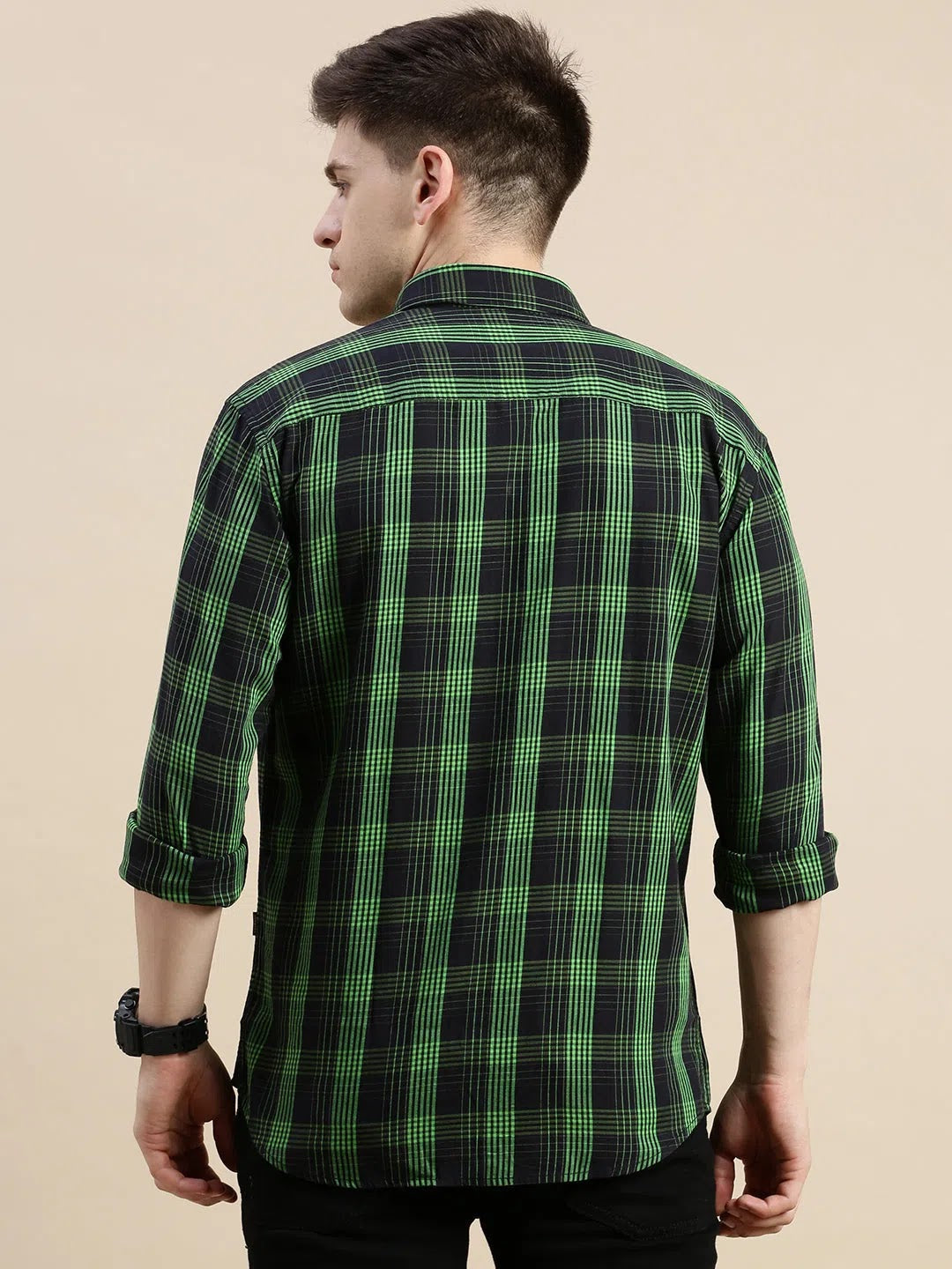 Stylish Black Checked Mens Shirt - Cotton Casual Shirt | DesiQlo