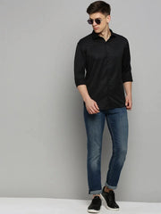 Men Black Solid Formal Shirt-NECKAMPLAIN-3160-Black