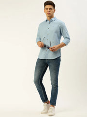 Men Blue Printed Casual Shirt-REPLAYPRINTSLINEN-3456-Blue