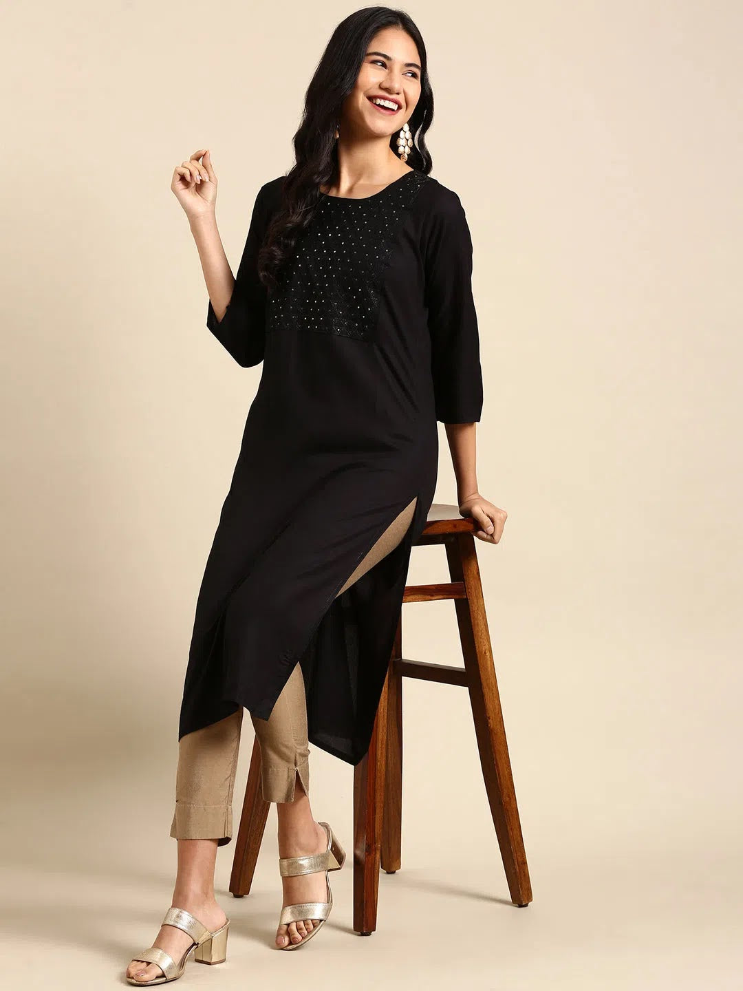 Black Printed Straight Kurta for Women | Modern Indian Kurtis